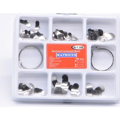 100Pcs/Set Dental Matrix Sectional Contoured Metal Matrices No.1.398 lmws 2 Rings Dental Lab Equipment Teeth Replacement tools