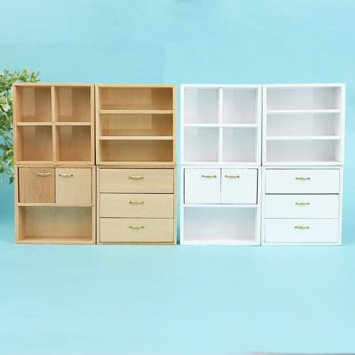 1:12 Dollhouse Miniature Furniture Cabinet Shelf Wooden Lockers Combination Set Furniture Accessorie Decor DIY Toys