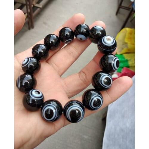 14mm Natural chalcedony Bead Bangle eyes Mala Bead bracelet Amulet Lucky Bead Very Rare