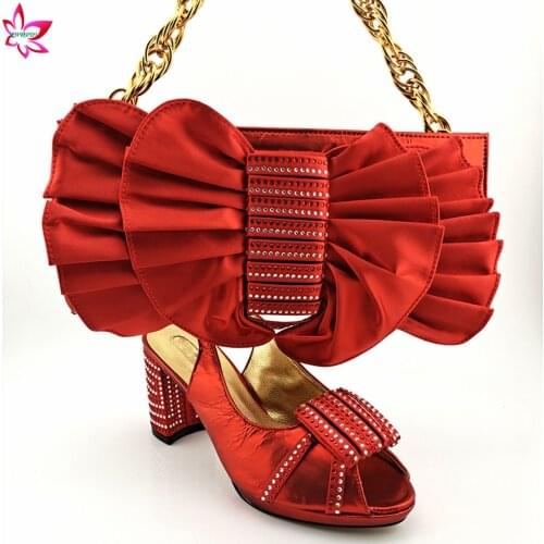 2021 Red Sweet Style African Women Shoes And Bag To Match Set High Quality Specials Design with Platfrom for Wedding