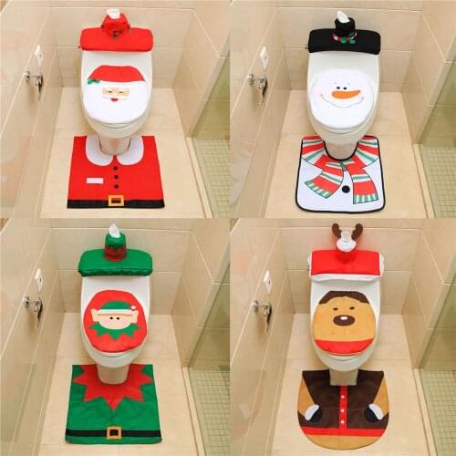 3 Pcs Santa Claus Toilet Seat Cover Floor Mat Water Tank Tissue Cover Set Elf Christmas Ornament Home Decor Decorations