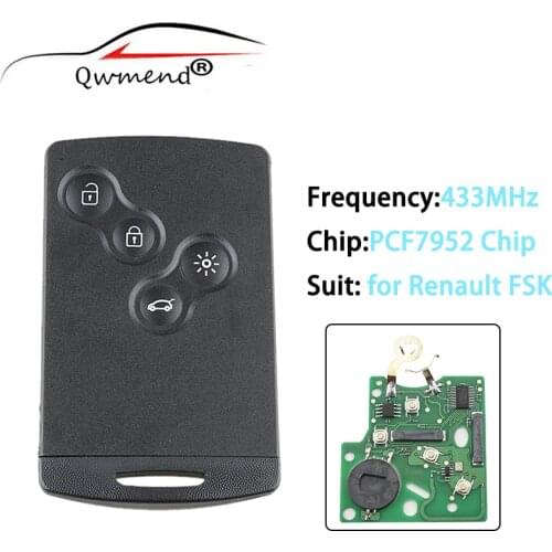 4 Buttons Remote Car Key for Renault Megane III Fluence Laguna III Scenic Clio Captur PCF7952 Chip 433MHz for Renault Key FSK