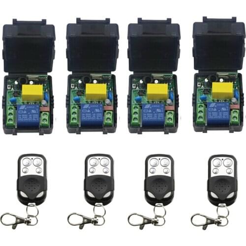 AC 220 v 1 ch RF Wireless Push Remote Control Light Switch System 4 receiver +4 waterproof transmitter