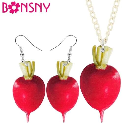 Bonsny Acrylic Jewelry Sets Red Small Carrot Necklace Earrings Novelty Vegetable Pendant For Women Girls Lovers Gift NE+EA