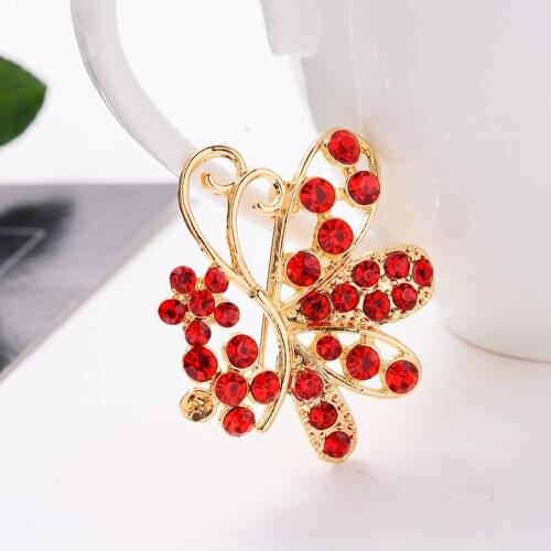 TODOX women red Rhinestone butterfly Brooches Fashion Literary pink crystal exquisite flower pins wedding coat button new gifts