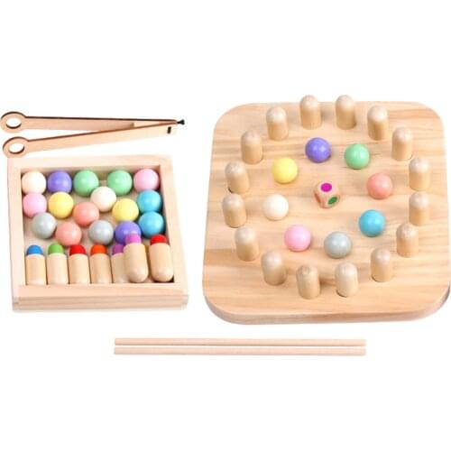 Wooden Clip Beads Rainbow Toy Go Games Set Dots Beads Board Games Wood Toy Memory Training Color Kids Learning Toys
