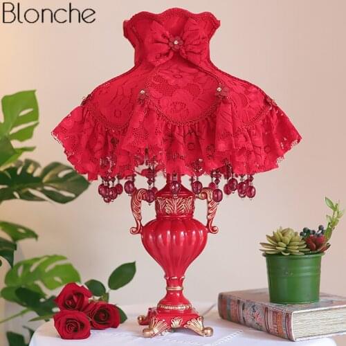 European Wedding Red Table Lamp Led Standing Desk Lights for Living Room Bedroom Marriage Home Night Lighting Fixtures Decor E27