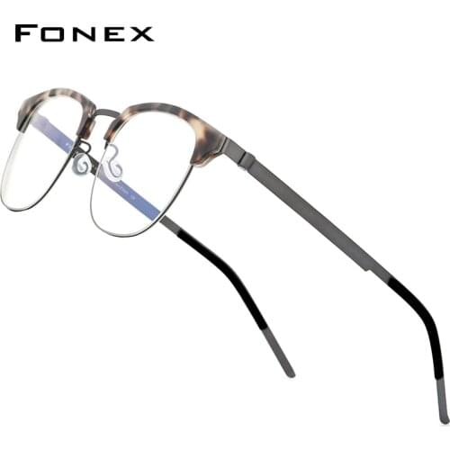 FONEX Acetate Alloy Eyeglasses Frame Men Vintage Round Myopia Optical Prescription Glasses Women Korean Screwless Eyewear 98627