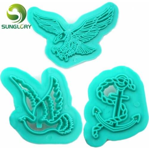 3PCS Peace Dove Cookie Cutter Plastic Eagle Anchor Fondant Cutter DIY Decoration Impression Baking Tools Sugarcraft Biscuit Mold