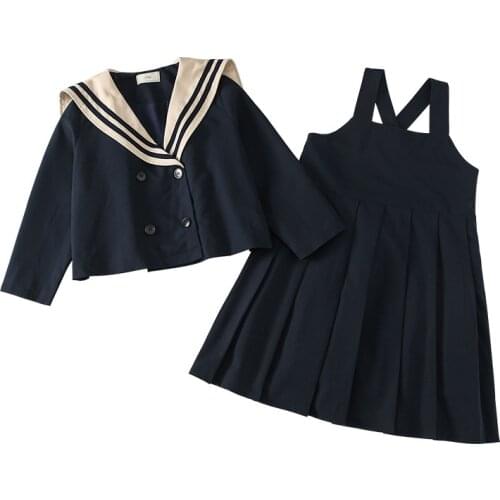 Teen Girls Long Sleeve JK School Uniforms Autumn Coat Pleated Skirts 2 pieces Girls Clothes Set 8 10 12 13 14 15 years