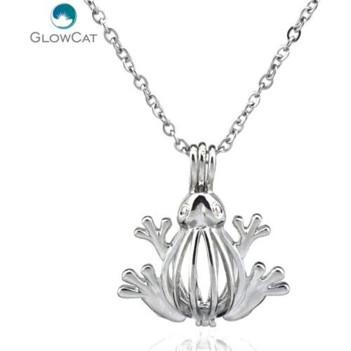 K105 Silver Tone Summer Frog Perfume Diffuser Locket Necklace Aromatherapy Steel 18" Aroma Essential Oil Diffuser Locket