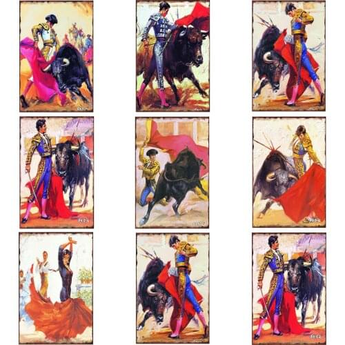 Classical Spanish Bullfighter Plate Retro Fashion Metal Tin Signs Wall Art Decoration Passionate Girl Plaque Iron Craft Painting