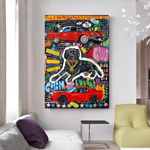 Minimalist Modern Abstract Colorful Dog Canvas Painting Wall Art Nordic Posters and Prints Wall Pictures for Living Room Decor