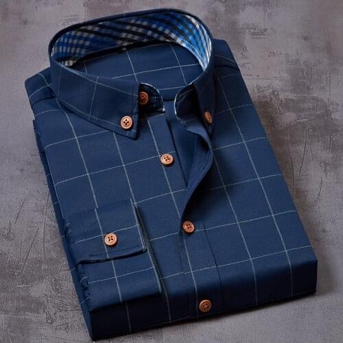 2021 Mens Plaid Cotton Dress Shirts Male High Quality Long Sleeve Slim Fit Business Casual Shirt Plus Size 6XL