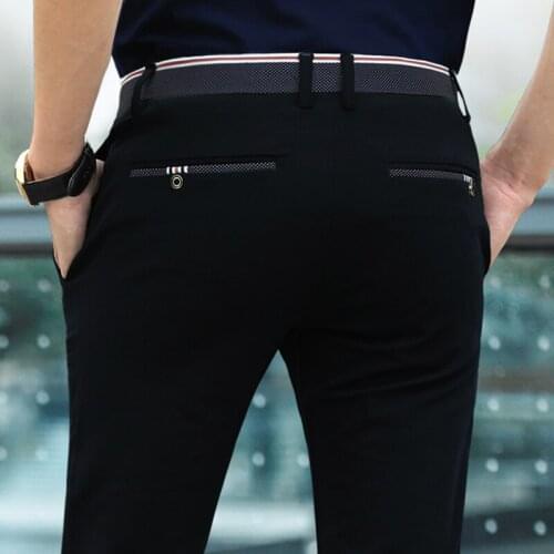 Mens Premium No-Iron Straight-Fit Flat-Front Elastic Dress Fashion Pants Long Formal Business Trousers