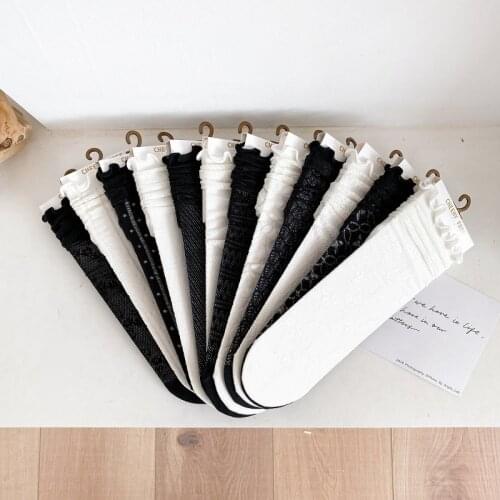 New Summer Mesh Lace Womens Tube Socks Black Hollow Out Short Cotton Socks For Ladies Elastic Retro Frilly Floral Socks Female