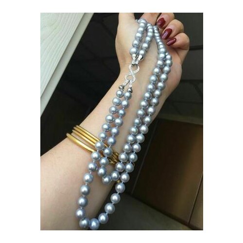 Hand knotted 2strands 8-9mm gray freshwater pearl necklace sweater chain long 45-50cm fashion jewelry