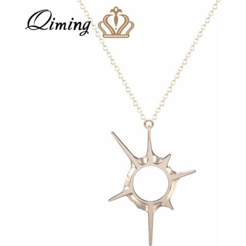 QIMING Punk Style Solar Eclipse Necklace For Women Vintage Personality Jewelry fashion Gold Shining Star Pendant Necklace