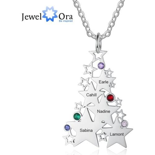 JewelOra Personalized Birthstone Multiple Star Necklaces for Women Customized Engraved Family Name Unique Christmas Gift Jewelry