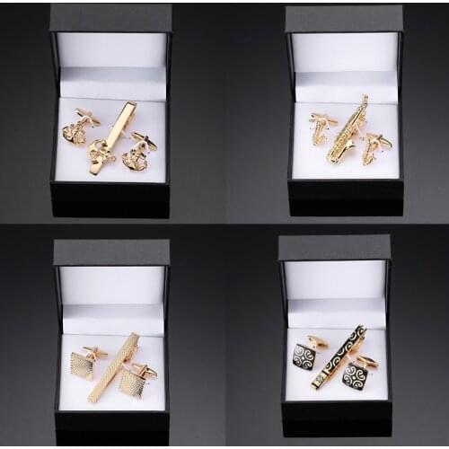 Gift Box Gold Cufflinks tie clip Fashion Music Jewelry violin crystal Cufflinks tie clip mens shirt badge pin fathers Day gift