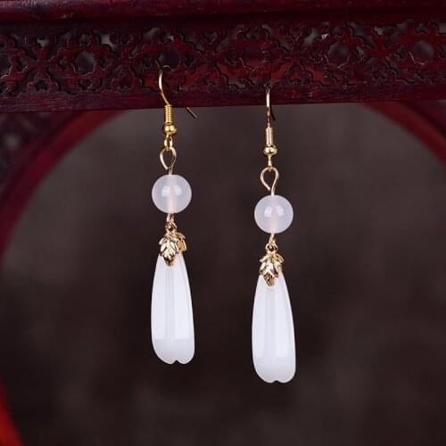 Simple Fashion Luxury Jade Long Glass Dangle Earrings Female Classic Retro Ethnic Drop Earrings For Women Wedding Boho Earrings