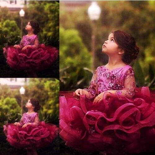 Pink Ruffles Flower Girls Dresses for Weddings Baby Party Real Images Kids Photoshoot Baby Birthday Gowns
