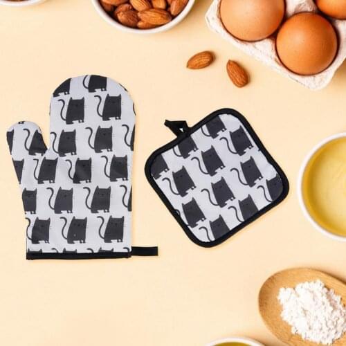 Microwave Oven Mitts Temperature Resistance Thick Anti-scalding Halloween Pattern Microwave Oven Mitts with Mat for Home