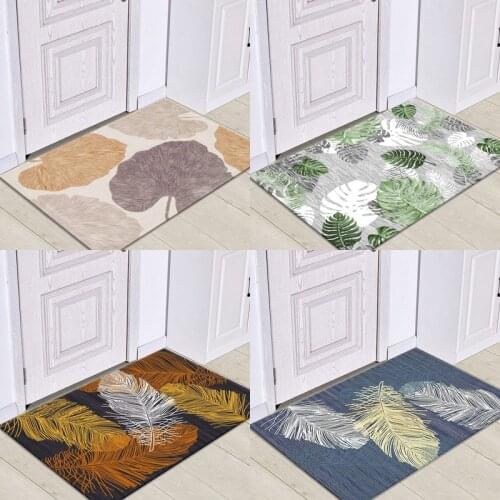 Sale-Nordic Floor Mats Non-slip Entrance Doormat Plant Pattern Carpets Hallway Absorbent Area Rugs Washable Bedroom Floor Mats
