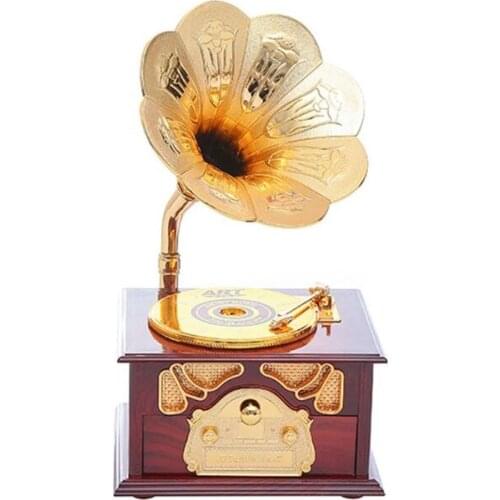 Retro Folding Classical Trumpet Horn Gramophone Disc Phonograph Music Box Jewelry Make Up Case Home Decor Brithday Gift