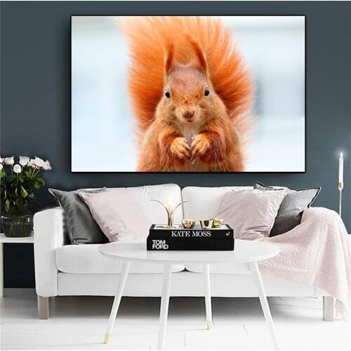 Modern Wall Art Canvas Squirrel Print Woodland Forest Animals Baby Animal Painting Large Posters and Prints Pictures Kids Room