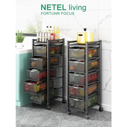 Pull Out Organizer Drawer Movable Kitchen Rack Trolley Multi-layer Fruit Vegetable Storage Shelf Space Savers Rotating