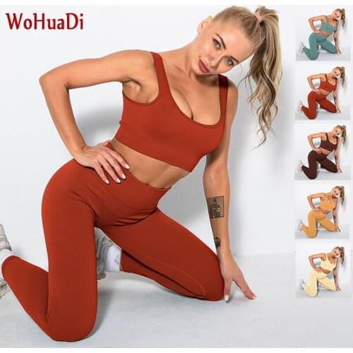 WOHUADI Summer Seamless Gym Set Women Fitness Yoga Suits High Waist Leggings Push Up Sports Bra Top Sportswear Workout Clothes