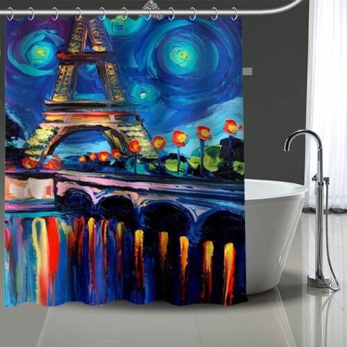 Van Gogh The Starry Pattern Polyester Bath Curtain Waterproof Shower Curtains Geometric Bath Screen Printed Curtain For Bathroom