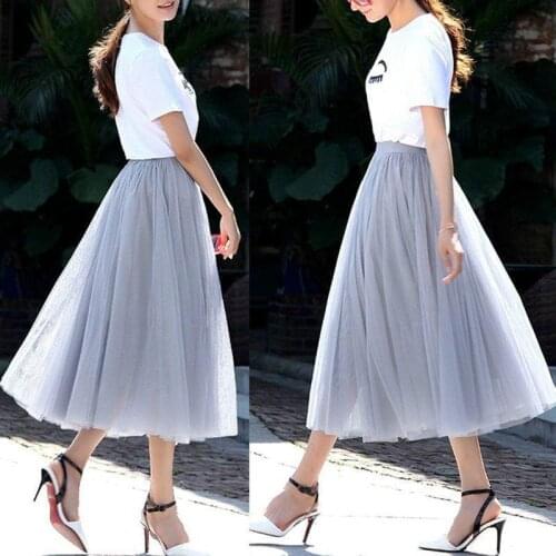 Summer Ball Gown Skirts Women Multi Layer Tulle Pleated Retro Long Maxi Tutu Skirts High Waist Skirt 6 Colors