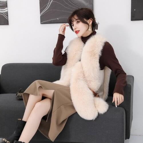 Womens high quality real fox fur vest 100% natural real fur 2021 fashion fur coat jacket vest Genuine Leather coat