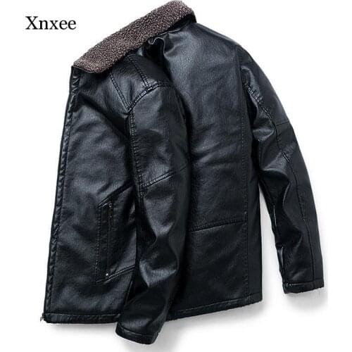 Winter Mens Leather Jacket Slim Plus Size Thick Fluffy Black Jacket Men Casual Pu Leather Faux Fur Collar Coat Male