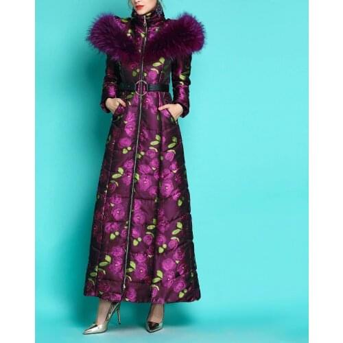 Winter Woman Luxurious parka Coat with Fur Hooded Thick Super-long Real Fur Collar Down Feather Cotton-padded Slim Jacket Female