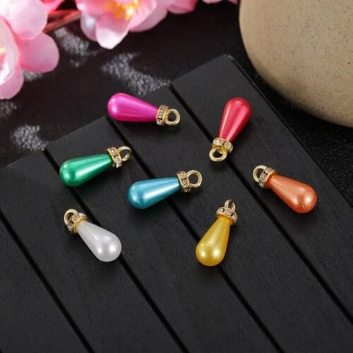 10pcs/lot Diy Supplies Beads Imitation Pearl Pendant Water Drop Round Pearl With Rhinestone Garment Accessories