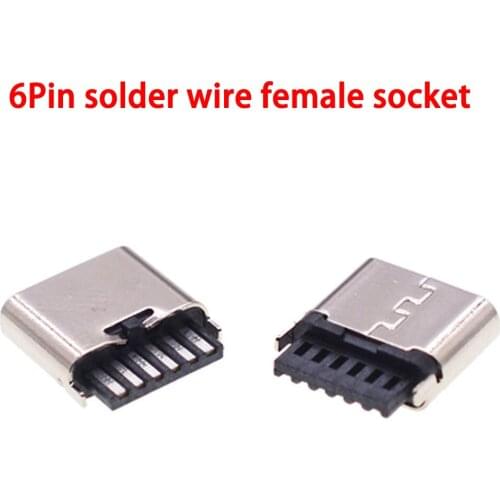 100pcs/set Mini Micro 6 Pin solder wire female USBconnector jack Charging port socket power For Lenovo Sony HUAWEI phone tablet