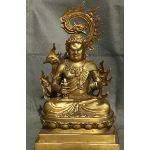 11" Old Tibet Buddhism Bronze Fudo Acala Acalanatha Phoenix Buddha Lotus Statue