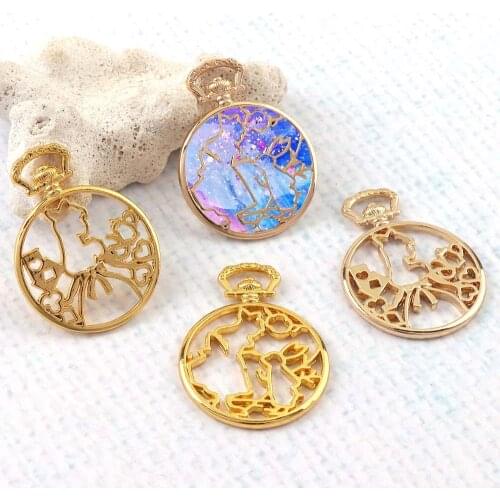 2PC/Set Cute Girl Fairy Tale Metal Hollow Frame Pendant Gold Charm Bezel Setting Cabochon Setting DIY UV Resin Charm 33x44mm