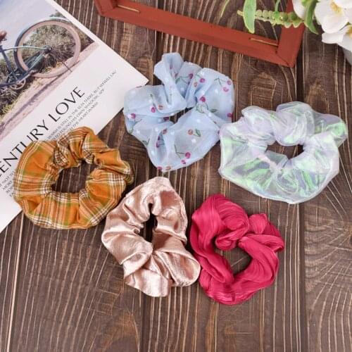 5 colors Scrunchies Pack for Girls, Spring Summer Hair Ties,90s Hair Accessories, Handmade Gift, Cotton Scrunchies