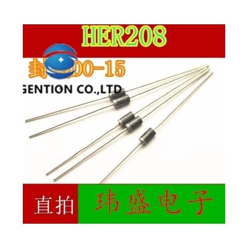 50PCS HER208 efficient rectifying 2 a/1000 v DO-15 super fast recovery diode in stock 100% new and original