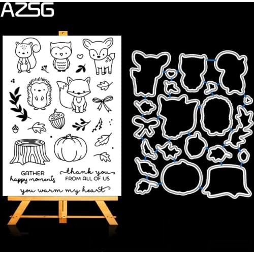 AZSG Cute Cartoon Animals Metal Cutting Dies and Clear Stamp Set for DIY Scrapbooking Photo Album Decoretive Embossing Stencial