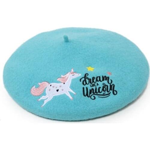 Winter hat for women wool beret hat cartoon embroidered French hat painter hat warm thick beanie hat