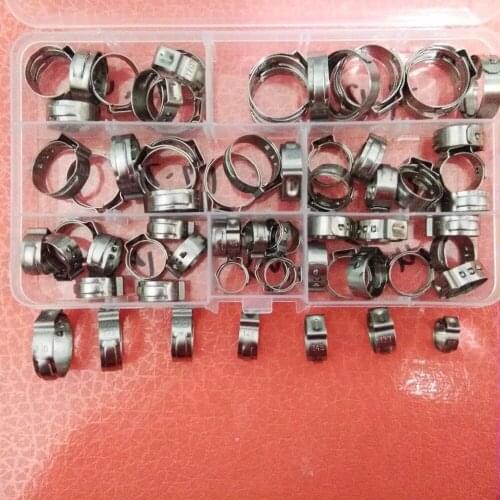 Free shipping Pipe Clamp High Quality 70 PCS Stainless Steel 304 Single Ear Hose Clamps Assortment Kit Single with box