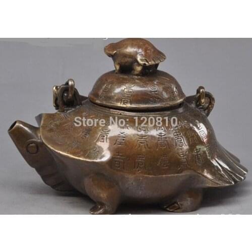 Bronze copper animal Turtle Wine Tea Pot Flagon Claret Jug lucky statue