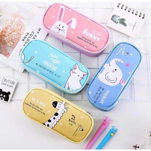 Cartoon Elephant Rabbit Pencil Case Cute Animal Large Capacity PU Stationery Cute Pencil Pouch Korean Stationery