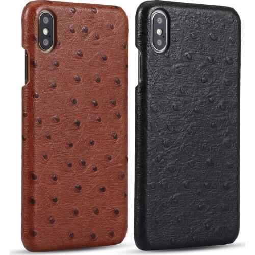 2019 New For iPhone 7 8 Plus X XR XS MAX Real Cowhide Back Cover Natural Genuine Leather Cow Skin Phone Case Ostrich Grain