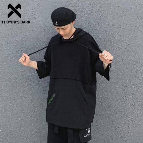 11 BYBBS DARK 2021SS Patchwork Hooded Tshirts Men Summer Hip Hop Oversize Loose Harajuku Three Quarters Sleeve Tees Streetwear